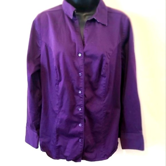 LANE BRYANT | Women's Button Down Animal Print Collar Shirt Purple Size 14 - Picture 1 of 9